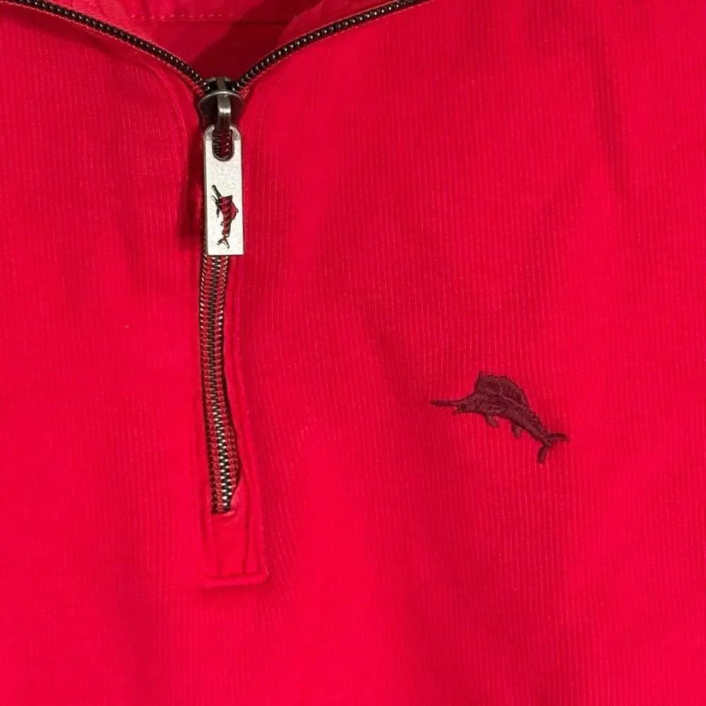 Tommy Bahama Men's 1/4 Zip Up Cotton Sweater in Vibrant Red Size Large